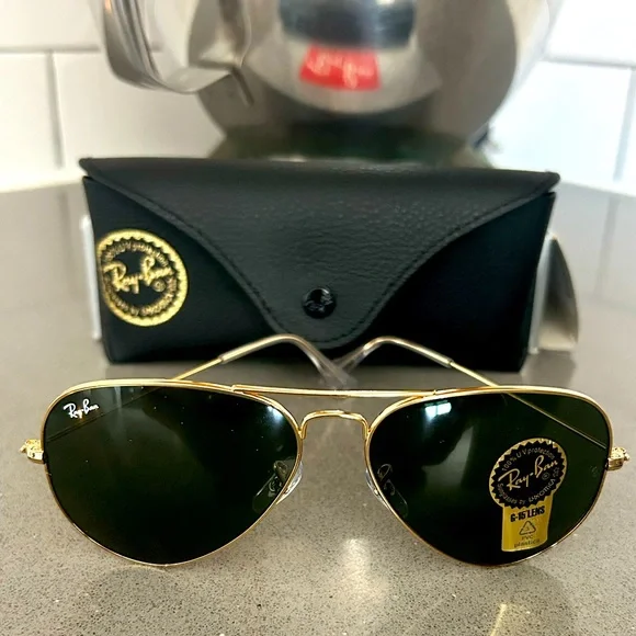 NEW NWT Ray Ban Aviator Sunglasses Box Included Ray-Ban RB3625 New Aviator L (58 - 14) with Green lenses and  main image 4